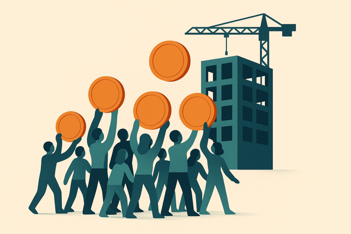 Illustration Crowdinvesting: viele Anleger finanzieren gemeinsam ein Projekt