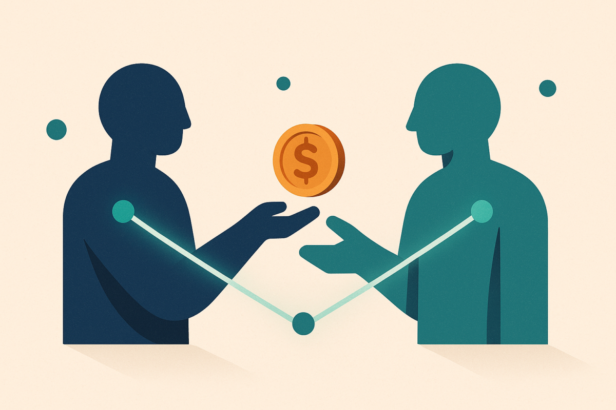 Illustration P2P-Kredite: Peer-to-Peer-Lending zwischen Anlegern und Kreditnehmern